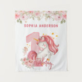 Eenhorn 1e verjaardag Roze Jong meisje Wandkleed (Voorkant)