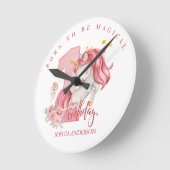 Eenhorn 1e verjaardag Roze Klein Meisje Ronde Klok (Hoek)