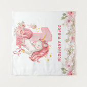 Eenhorn 1e verjaardag Roze klein meisje Wandkleed (Voorkant (horizontaal))