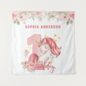 Eenhorn 1e verjaardag Roze klein meisje Wandkleed (Voorkant)