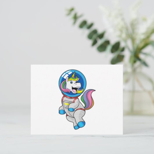 Eenhorn als astronaut in de ruimte briefkaart (Staand voorkant)
