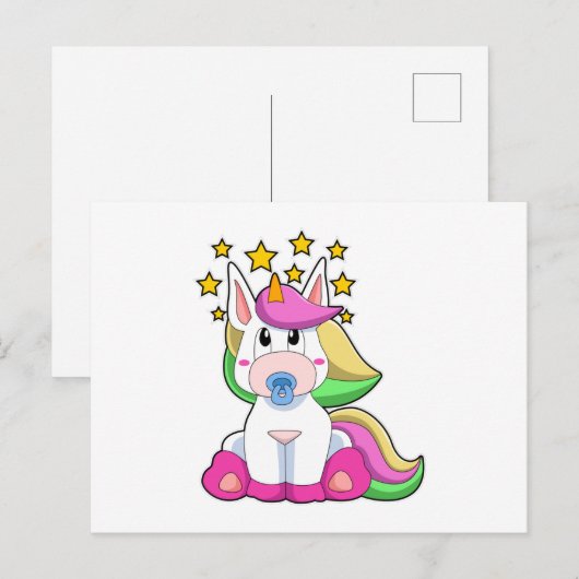 Eenhorn als baby met fopspeen briefkaart (Voorkant / Achterkant)