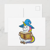 Eenhorn als tovenaar met boek en hoed briefkaart (Voorkant / Achterkant)