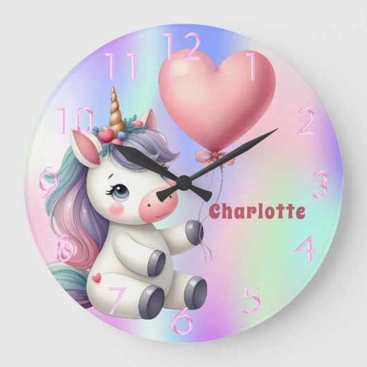 Eenhorn baby roze paars holografisch grote klok (Voorkant)