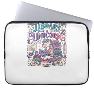 Eenhorn Bibliotheek Eenhorn Kleurrijk POD Kunstwer Laptop Sleeve