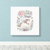 Eenhorn Bloei met Magie Premium Vector Typografie Canvas Afdruk (Insitu (Houten vloer))