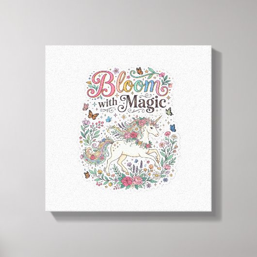 Eenhorn Bloei met Magie Premium Vector Typografie Canvas Afdruk (Voorkant)