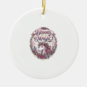 Eenhorn bloem met Magie POD Kant-en-klaar Witte Ac Keramisch Ornament