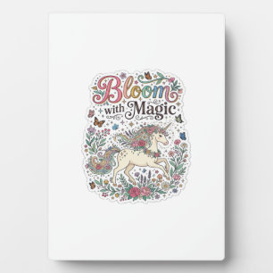 Eenhorn bloem met magische Premium Vector-typograf Fotoplaat