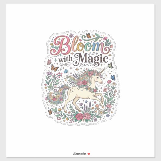 Eenhorn bloem met magische Premium Vector typograf Sticker (Vel)