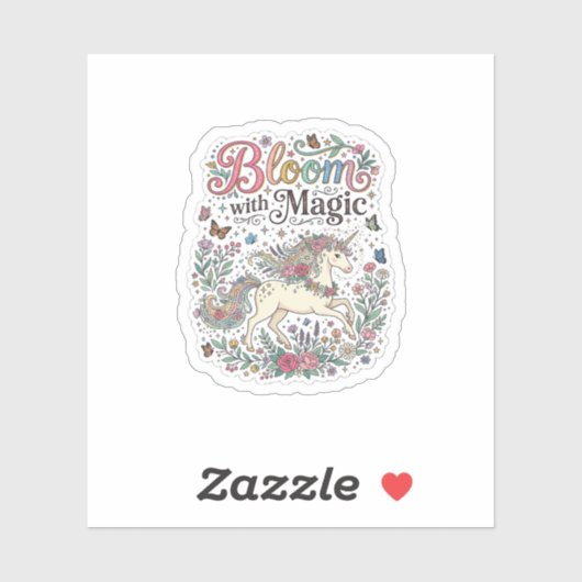 Eenhorn bloem met magische Premium Vector typograf Sticker (Vel)