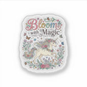 Eenhorn bloem met magische Premium Vector typograf Sticker (Voorkant)
