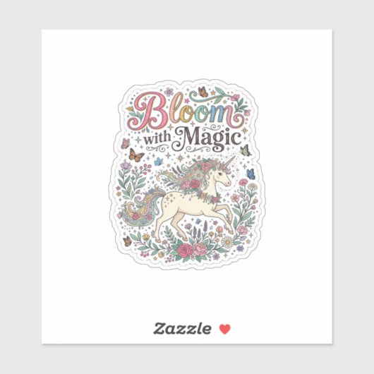 Eenhorn bloem met magische Premium Vector typograf Sticker (Vel)