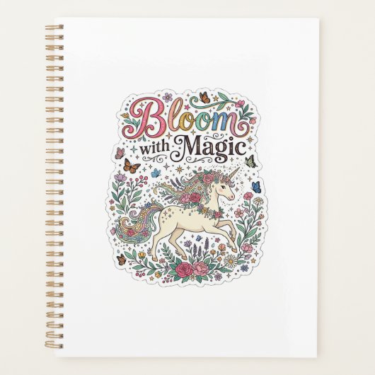 Eenhorn Bloesem met Magie Premium Vector Typografi Planner (Voorkant)