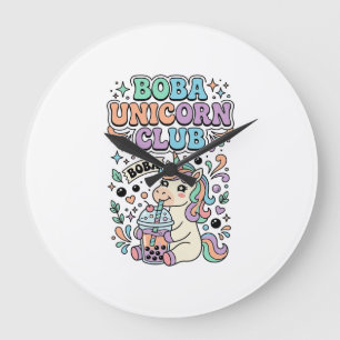 Eenhorn Boba Eenhorn Club Kawaii Typografie Ontwer Grote Klok