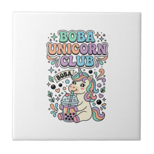 Eenhorn Boba Eenhorn Club Kawaii Typografie Ontwer Tegeltje