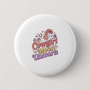 Eenhorn Cowgirl Maan Eenhorn Whimsical Merch Ontwe Ronde Button 5,7 Cm
