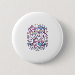 Eenhorn Cupcake Eenhorn Bakkerij Witte Achtergrond Ronde Button 5,7 Cm