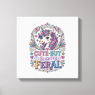 Eenhorn Cute maar enigszins wild witte achtergrond Canvas Afdruk