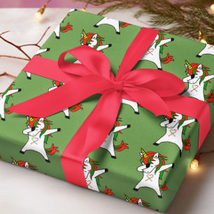Eenhorn Dabbende Festieve Kerstmis Cadeaupapier