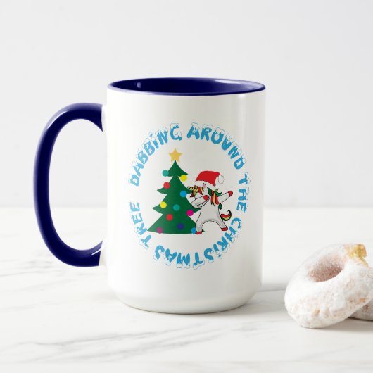 Eenhorn Dabbing Rond de Kerstboom Grappig Mok (Met donut)