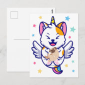 Eenhorn die een hondenpug kawaii anime vasthoudt briefkaart (Voorkant / Achterkant)