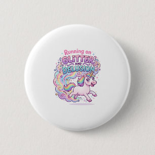 Eenhorn die loopt op Glitter en Waanidee Charmant Ronde Button 5,7 Cm