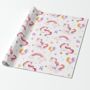 Eenhorn en Regenbogen Waterverf Meisjes Verjaardag Cadeaupapier