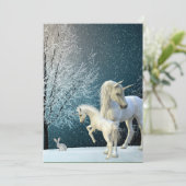 Eenhorn en veulen winterlandschap sneeuw vakantie feestdagenkaart (Staand voorkant)