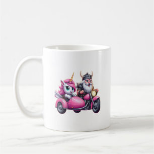 Eenhorn en Viking op een motorfiets mannen vrouwen Koffiemok