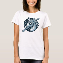 Eenhorn en Zwaard Mystiek Embleem Ontwerp T-shirt
