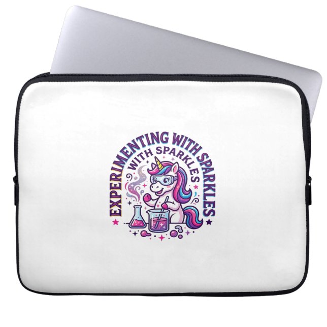 Eenhorn Experimenteert met Glitters Reclame Cut Laptop Sleeve (Voorkant)