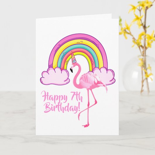 Eenhorn Flamingo Magische Regenboog Meisje 7e Verj Kaart (Gele Bloem)