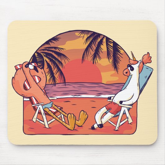 Eenhorn Flamingo Strand Muismat (Voorkant)