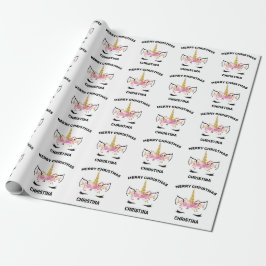 Eenhorn Gezicht Met Wimpers Gepersonaliseerde Naam Cadeaupapier
