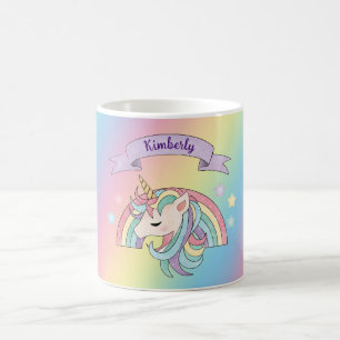 Eenhorn & Glanzende Regenboog Aangepaste Naam Kleu Koffiemok