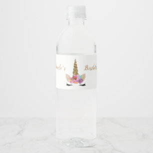 Eenhorn Goud Glitter Bloemen Aangepaste Verjaardag Waterfles Etiket