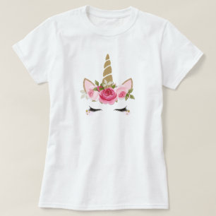 Eenhorn Goud Roze Bloemig Cute Trendy Meisjesachti T-shirt