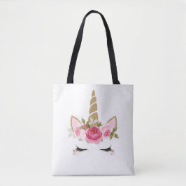 Eenhorn Goud Roze Bloemig Mooie Trendy Boodschappe Tote Bag