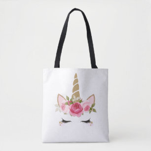 Eenhorn Goud Roze Bloemig Mooie Trendy Boodschappe Tote Bag