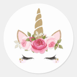 Eenhorn Goud Roze Bloemig Schattig Trendy Klassiek Ronde Sticker