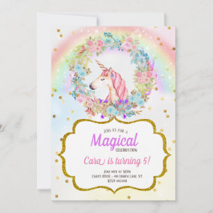 Eenhorn Gouden Glitter Pastel Verjaardag Kaart