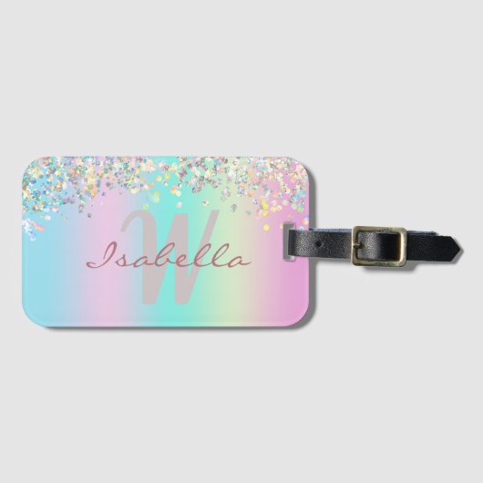 Eenhorn Holografische Glitter Bagagelabel (Voorkant (horizontaal))