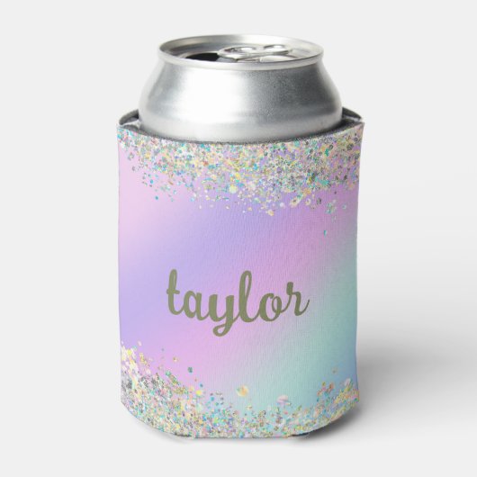 Eenhorn holografische glitter blikjeskoeler (Blikje Voorkant)