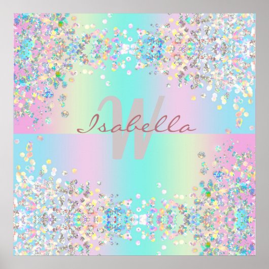 Eenhorn Holografische Glitter Poster (Voorkant)