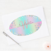 Eenhorn Holografische Glitters Ovale Sticker (Envelop)
