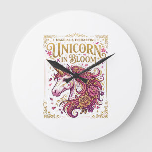 Eenhorn in bloei stijlvol Zazzle ontwerp_1 Grote Klok