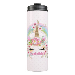 Eenhorn kamerdecoratie Roze Goud Regenboog Bloemen Thermosbeker