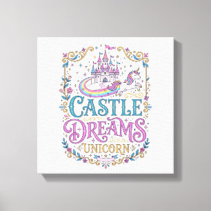 Eenhorn Kasteel Dromen Eenhorn Witte Achtergrond P Canvas Afdruk