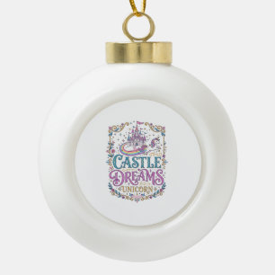 Eenhorn Kasteel Dromen Eenhorn Witte Achtergrond P Keramische Bal Ornament